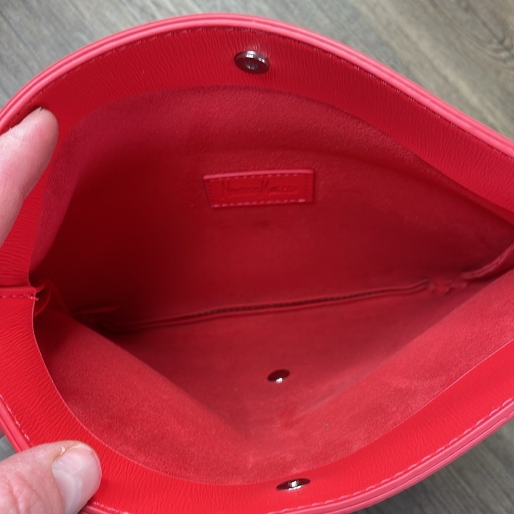 Neiman Marcus Women's Coral Red Magnetic Folding Faux-Leather Clutch Bag - Picture 3 of 7